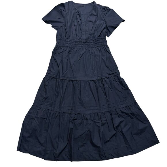 Quince Maxi Dress Sz XL Black Organic Cotton Poplin Tiered Pockets NWOT - Picture 2 of 6